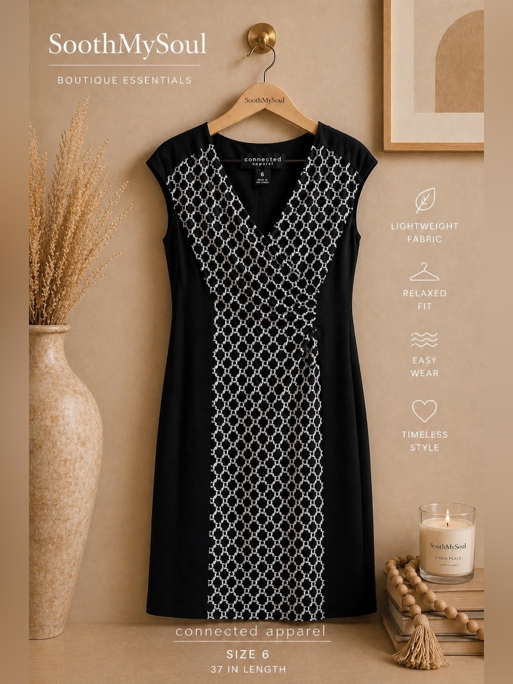 🔥5/$30🔥 Connected Apparel Size 6 Black & White Patterned Dress